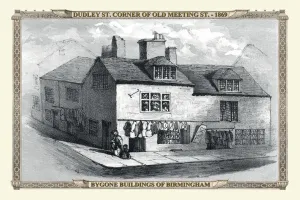 Old Birmingham View Collection: View of Old Buildings on the corner of Dudley Street and Old Meeting Street 1869