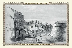 Old Birmingham View Collection: View of Old Buildings, St Martins Lane, Birmingham 1840