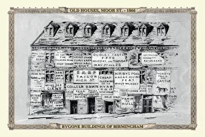 Old Views Of Birmingham Collection: View of Old Houses in Moor Street, Birmingham 1866
