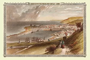 19th & 18th Century Welsh Views PORTFOLIO Gallery: View of the Town of Aberystyth from Pen Dinas, Wales 1850