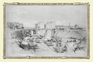 Railway View Gallery: Views on the London to Birmingham Railway - Building the Retaining Walls at Camden Town 1836