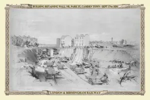 Railway View Prints: Views on the London to Birmingham Railway - Building the Retaining Walls at Camden Town 1836