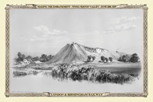 Railway View Prints: Views on the London to Birmingham Railway - Making the Embankment at Woolverton Valley 1837